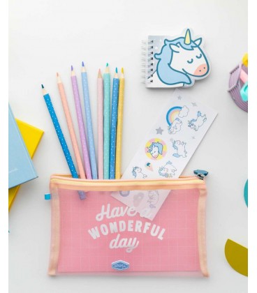 ESTUCHE CON EXTRAS UNICORNIO HAVE A WONDERFUL DAY