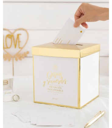 CAJA CON TARJETAS PARA FIRMAS DE BODAS DESEOS Y RECUERDOS DE UN DIA IN