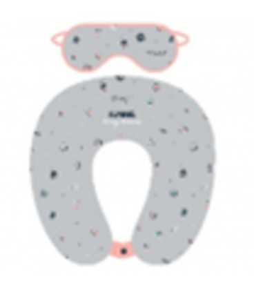 TRAVEL PILLOW WITH SLEEP MASK GREY FLYING TO MY DREAMS