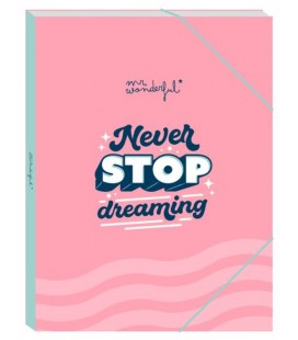 CARPETA CON HOJAS TRANSPARENTES NEVER STOP DREAMING
