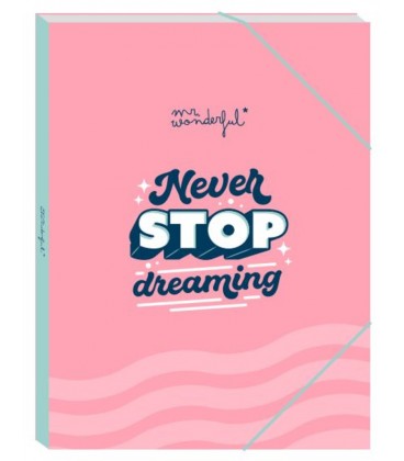 CARPETA CON HOJAS TRANSPARENTES NEVER STOP DREAMING