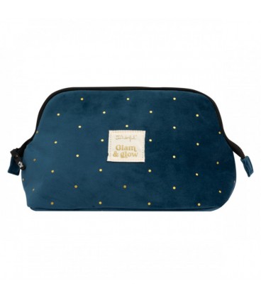 TOILETRIES BAG VELVET BLUE GLAM & GLOW