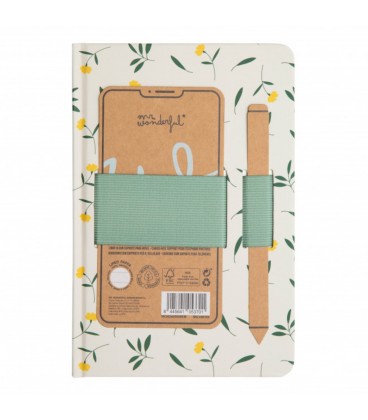 LIBRETA A5 CON SOPORTE PARA MOVIL FLORES + ELASTICO VERDE RINGTONES &