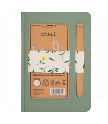 LIBRETA A5 CON SOPORTE PARA MOVIL VERDE + ELASTICO FLORES RINGTONES &