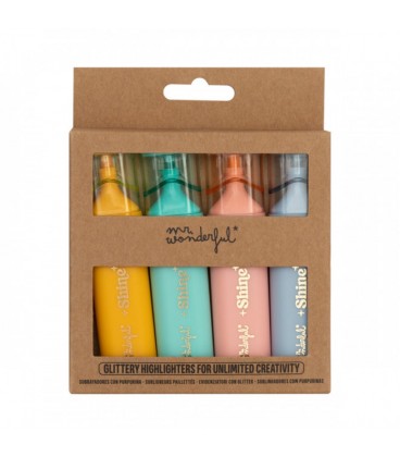 SET DE 4 SUBRAYADORES CON TINTA DE PURPURINA SHINE ON!