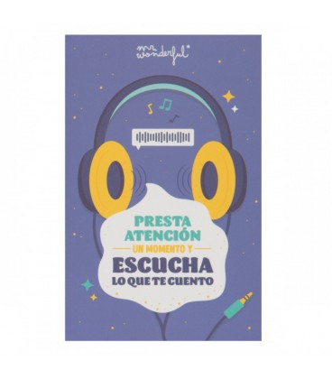 POSTAL CON GRABADOR DE MENSAJE AUDIO PRESTA ATENCION UN MOMENTO Y ESCU
