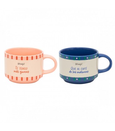 SET DE 2 TAZAS APILABLES - TE TENGO MAS GANAS QUE AL CAFE DE LAS MAÑAN