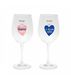 SET DE 2 COPAS DE VINO - BUENA VIBRA Y MEJOR VINO