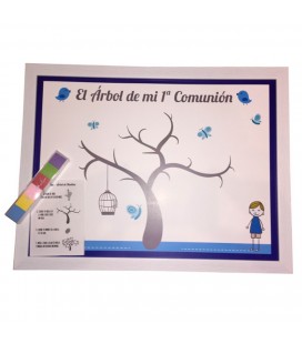MARCO ARBOL HUELLAS COMUNION NIÑO 30x40 CON PINTURAS