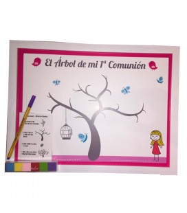 MARCO ARBOL HUELLAS COMUNION NIÑA 30x40 CON PINTURAS