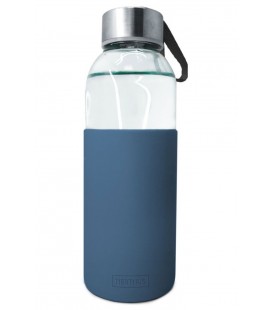 BOTELLA CRISTAL 400 ML ANTIDESLIZANTE SILICONA COLOR AZUL
