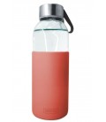 BOTELLA CRISTAL 400 ML ANTIDESLIZANTE SILICONA COLOR CORAL