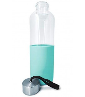 BOTELLA CRISTAL 600 ML ANTIDESLIZANTE SILICONA COLOR TURQUESA