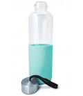 BOTELLA CRISTAL 600 ML ANTIDESLIZANTE SILICONA COLOR TURQUESA