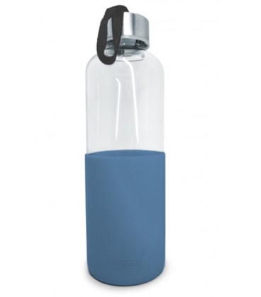 BOTELLA CRISTAL 600 ML ANTIDESLIZANTE SILICONA COLOR AZUL