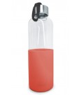 BOTELLA CRISTAL 600 ML ANTIDESLIZANTE SILICONA COLOR CORAL