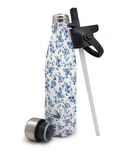 BOTELLA TERMO INOX 500 ML FLORES CON PAJITA