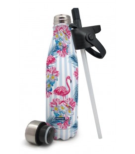 BOTELLA TERMO INOX 500 ML FLAMENCOS CON PAJITA