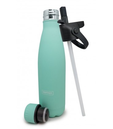 BOTELLA TERMO INOX 500 ML TURQUESA CON PAJITA