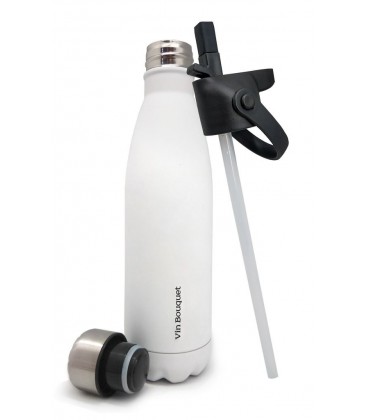 BOTELLA TERMO INOX 500 ML BLANCA CON PAJITA