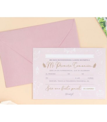 INVITACIONES PERSONALIZABLES PARA COMUNION ROSA (SET 20 UDS)