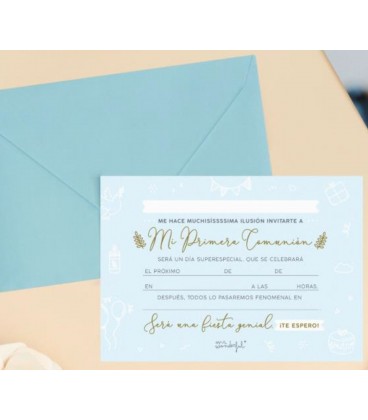 INVITACIONES PERSONALIZABLES PARA COMUNION AZUL (SET 20 UDS)