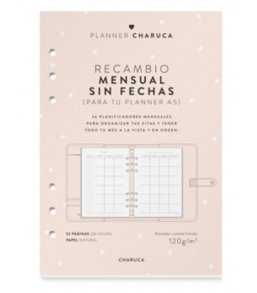 RECAMBIO PLANNER SIN FECHA MENSUAL A5