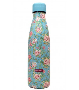 BOTELLA FLORES PEQUEÑAS ROSAS VERDE 500ML DOBLE PARED